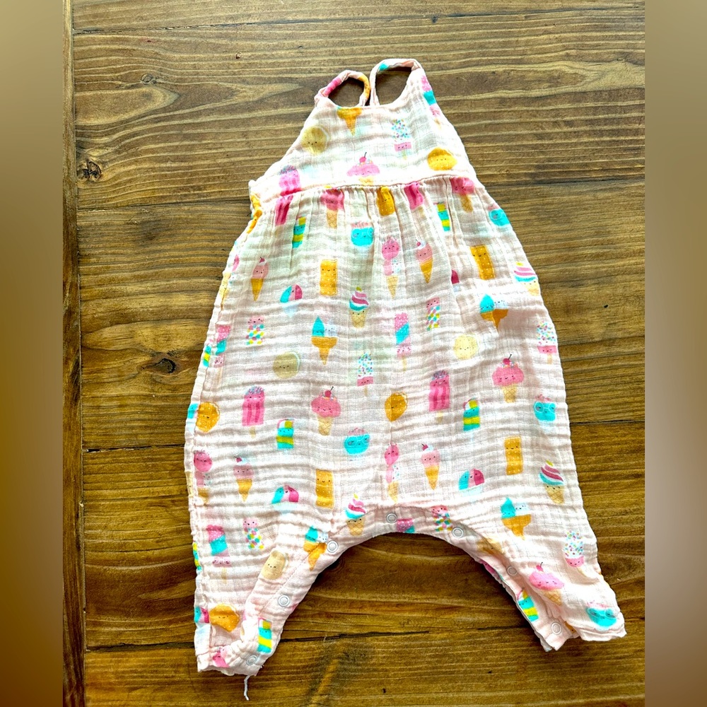 Angel Dear Ice Cream Tie Back Romper Pink SZ 12-18 months